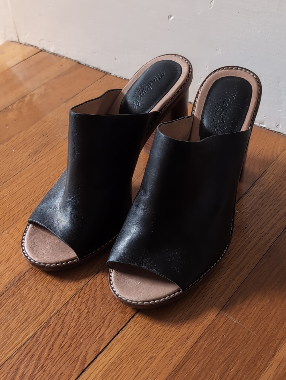 Madewell Black Open-Toe Slip-On Mule With Stacked Heel